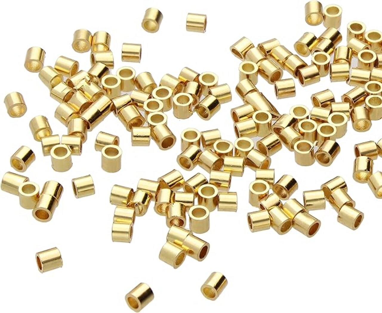 The Beadsmith Tube Crimp Beads, Gold Color, Uniform Cylindrical Shape, No Sharp Edges, Designed to Secure the Ends of Jewelry Stringing Wires and Cables